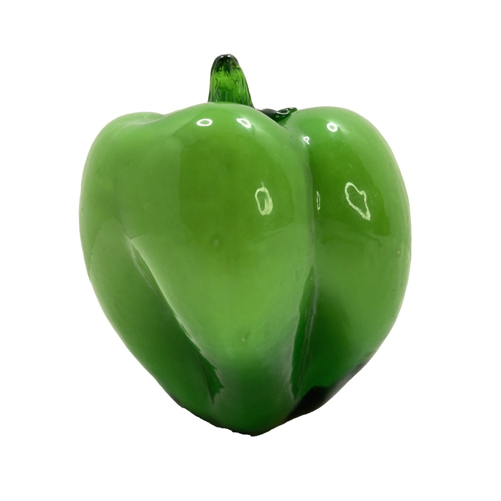 Hand Blown Art Glass Green Pepper Vegetable Figurine Paperweight Vintage 4 X 5"